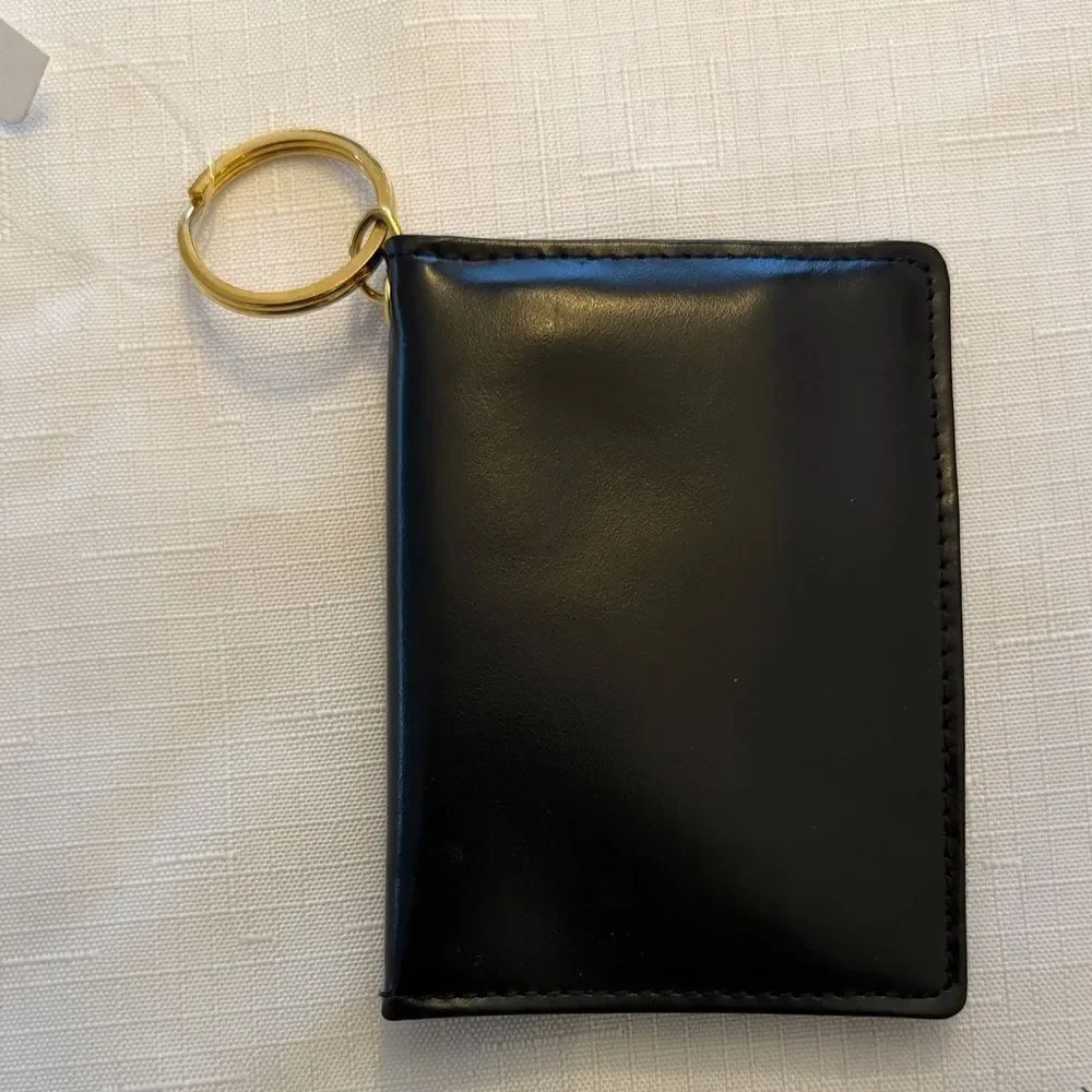 Black Leather Cardholder with Gold Keychain